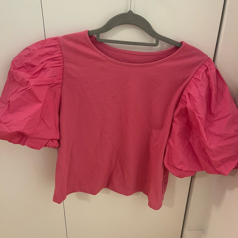 a new day Bold Pink Puff Sleeve Blouse